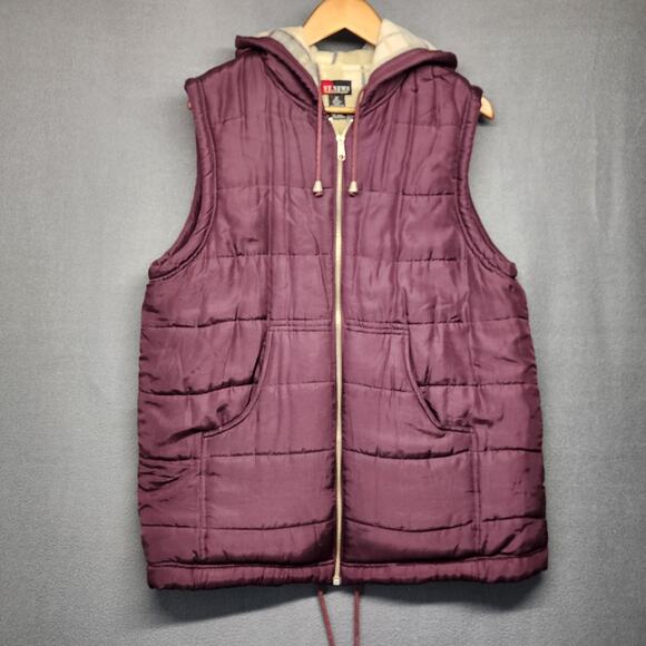 NY News Vest Women Medium Purple Silk Hooded Full Zip Fleece Lined Vtg Y2K - Picture 1 of 10